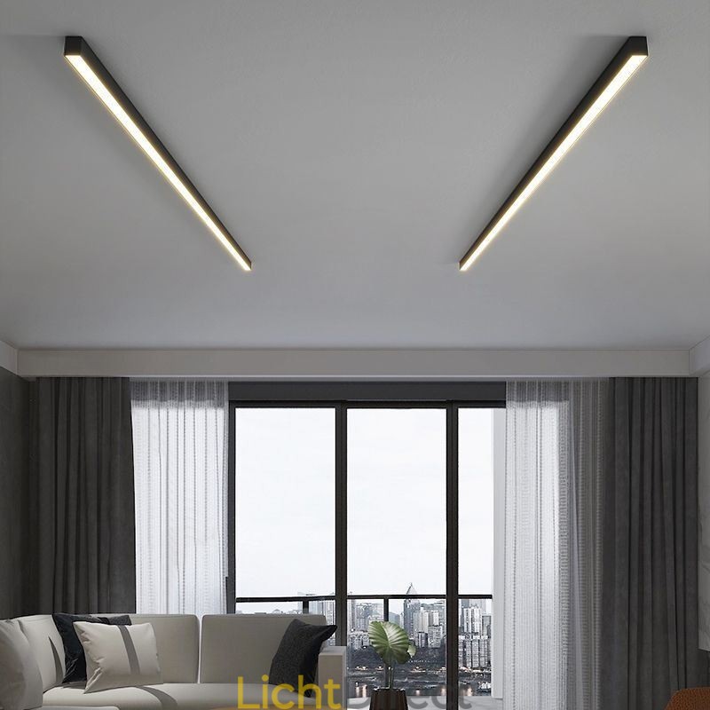 Moderne plafondlamp, lange strip, opbouw plafondlamp