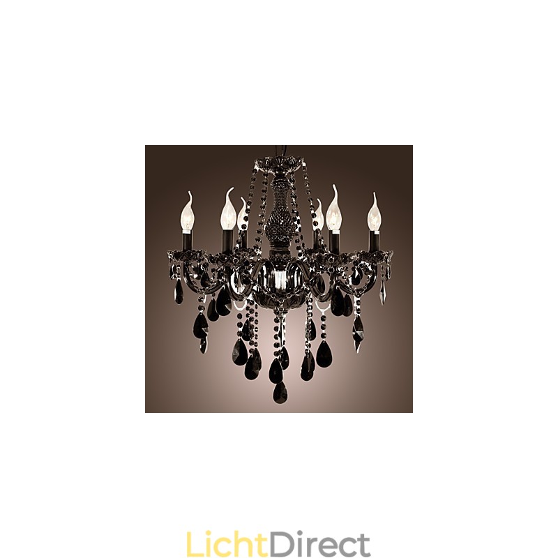 Kroonluchter Zwart Kristal Modern 6 Lampen