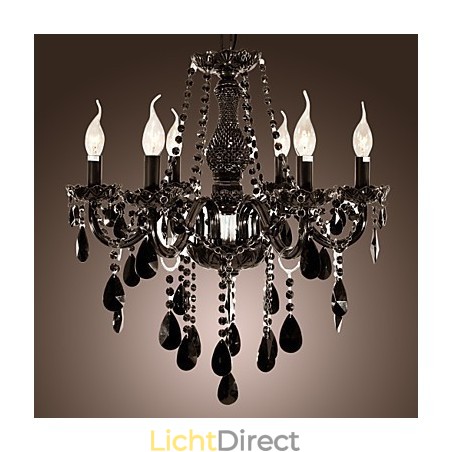 Kroonluchter Zwart Kristal Modern 6 Lampen