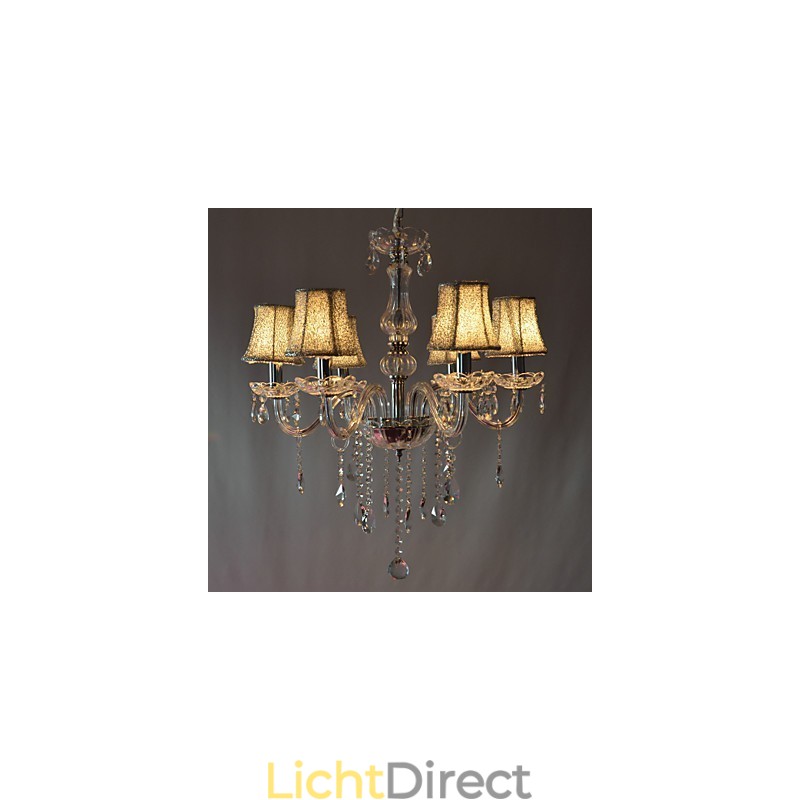 Moderne luxe kroonluchter met 6 lampen in kristaldecoratie