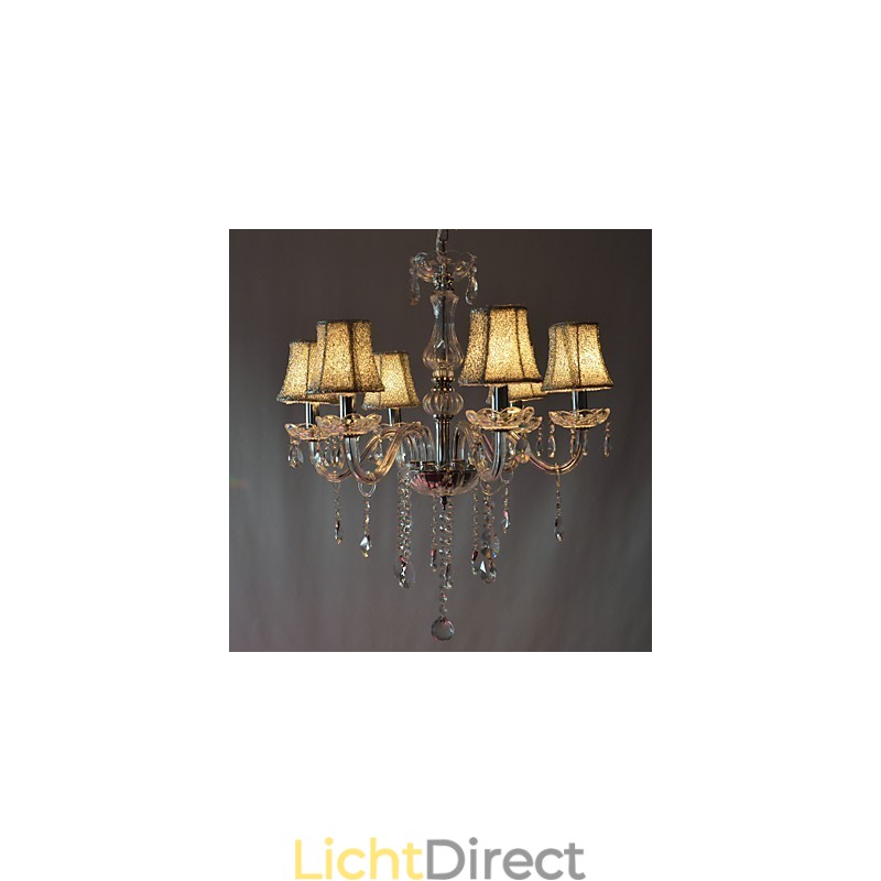 Moderne luxe kroonluchter met 6 lampen in kristaldecoratie