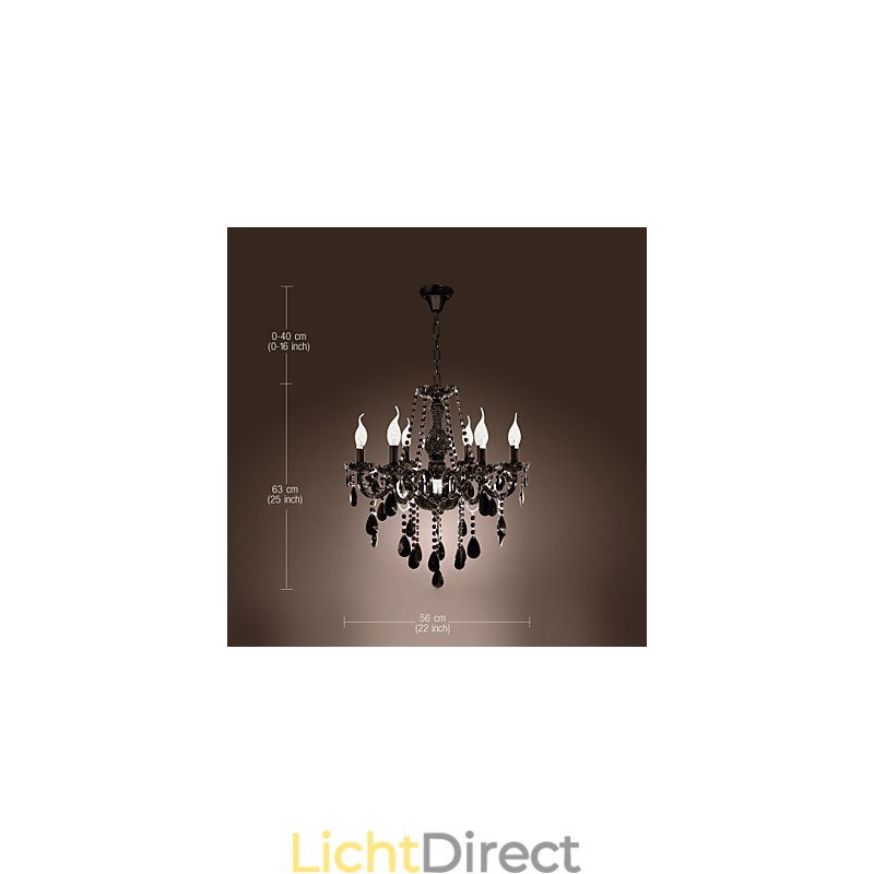 Kroonluchter Zwart Kristal Modern 6 Lampen