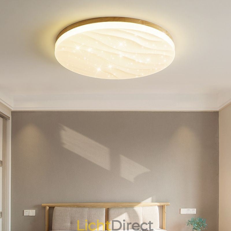 Japanse houten plafondlamp, ronde gegolfde plafondlamp van acryl