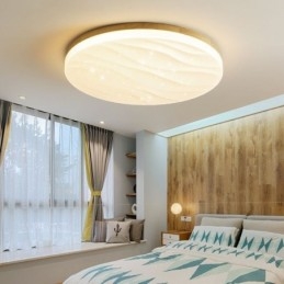 Japanse houten plafondlamp, ronde gegolfde plafondlamp van acryl