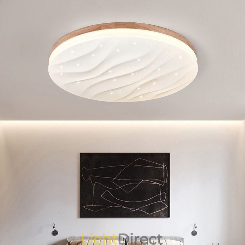 Japanse houten plafondlamp, ronde gegolfde plafondlamp van acryl