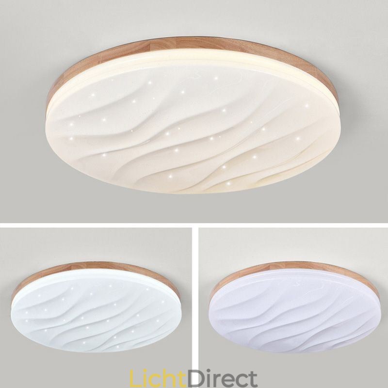 Japanse houten plafondlamp, ronde gegolfde plafondlamp van acryl