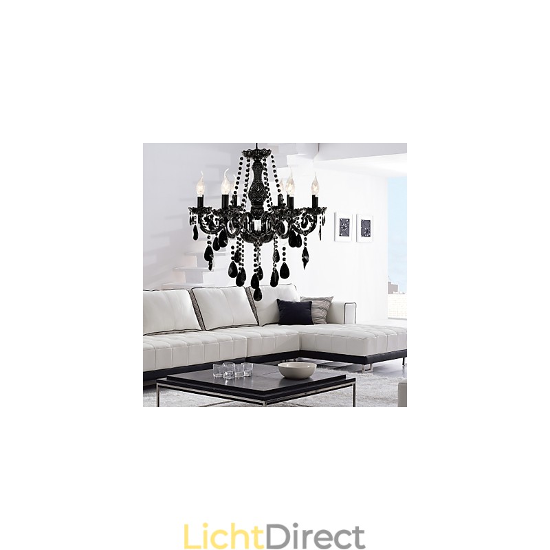 Kroonluchter Zwart Kristal Modern 6 Lampen