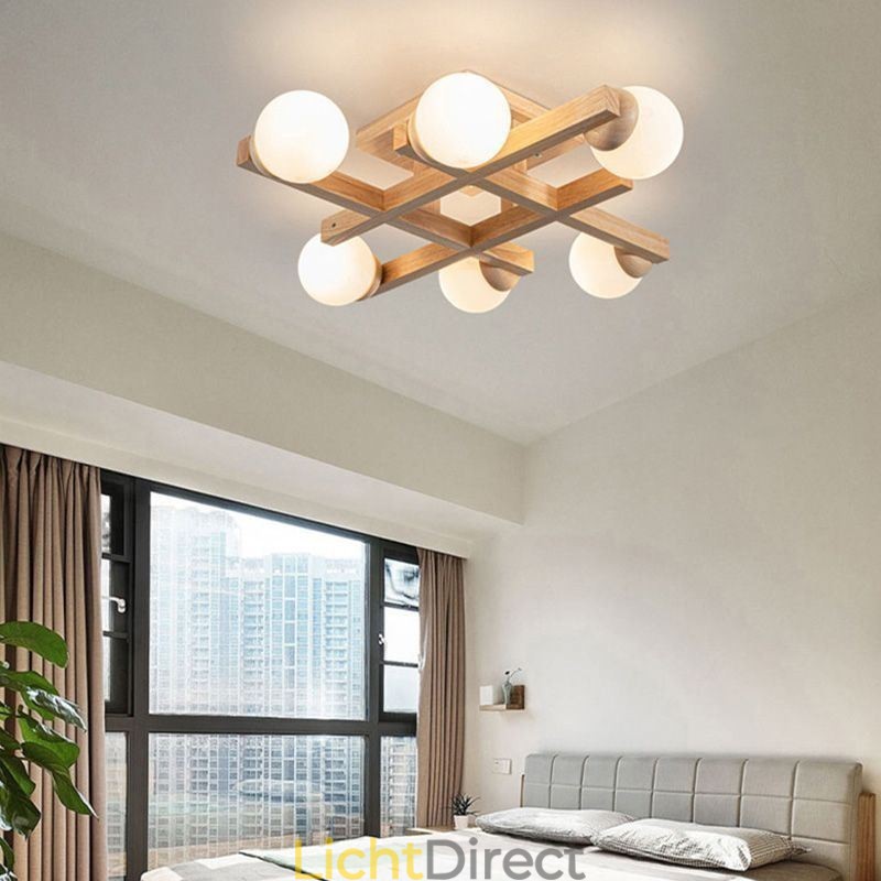 Japanse houten plafondlamp Magic Bean Moleculaire plafondlamp