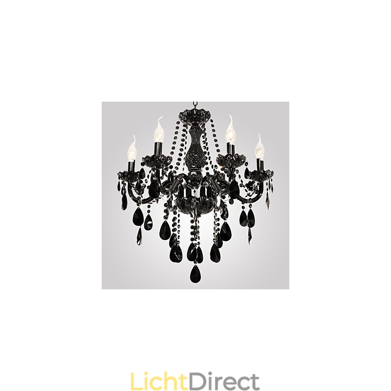 Kroonluchter Zwart Kristal Modern 6 Lampen