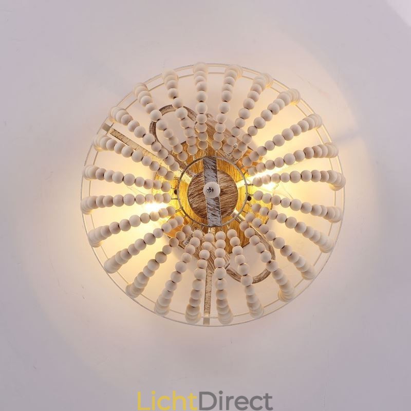 Boerderijhouten plafondlamp met kralen, 3 lampen