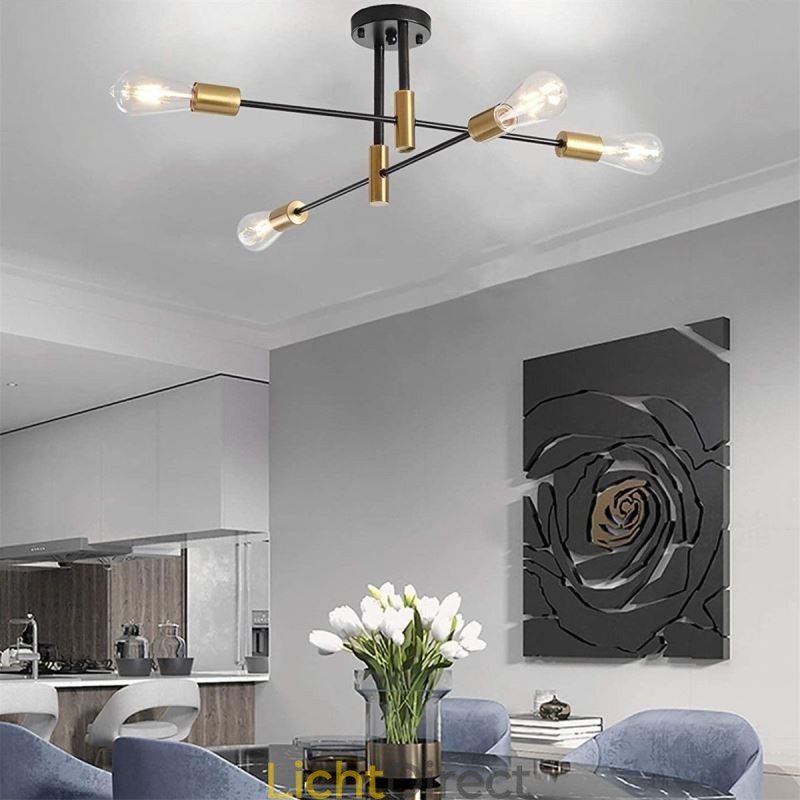 4-lichts zwarte Sputnik kroonluchter Mid Century semi-flush mount plafondlamp