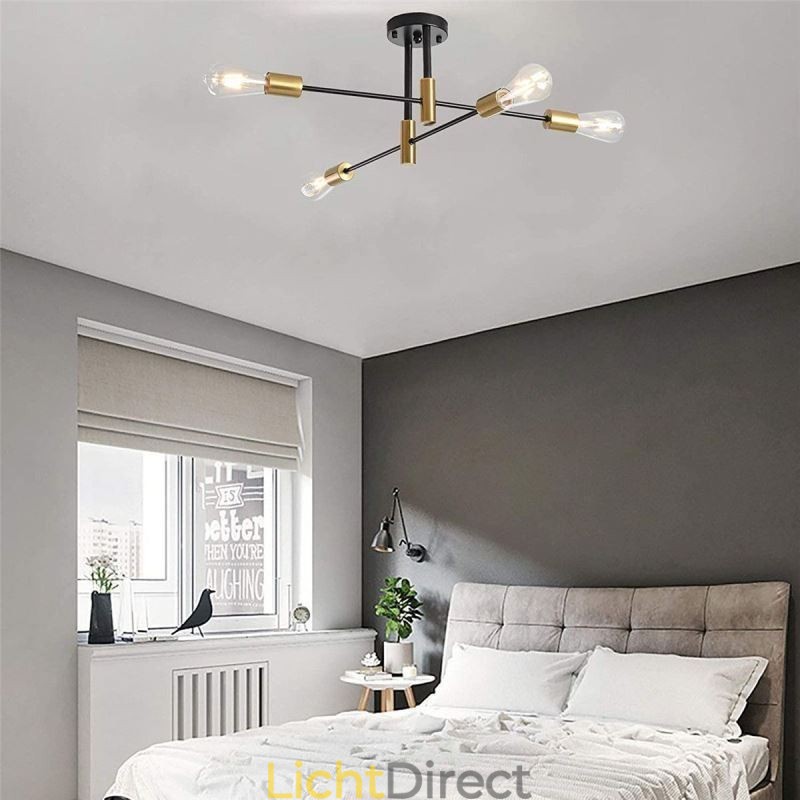 4-lichts zwarte Sputnik kroonluchter Mid Century semi-flush mount plafondlamp