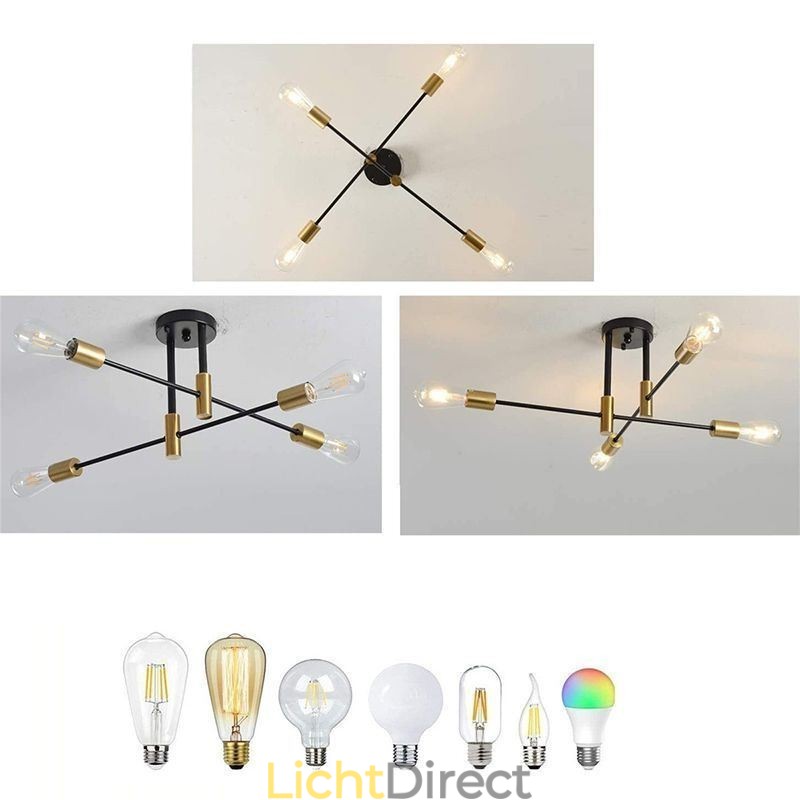 4-lichts zwarte Sputnik kroonluchter Mid Century semi-flush mount plafondlamp