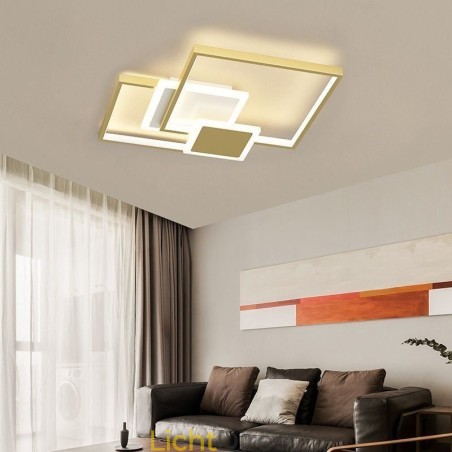 Moderne gouden plafondlamp met geometrische montage, 2 lagen Moderne gouden plafondlamp met geometrische montage, 2 lagen