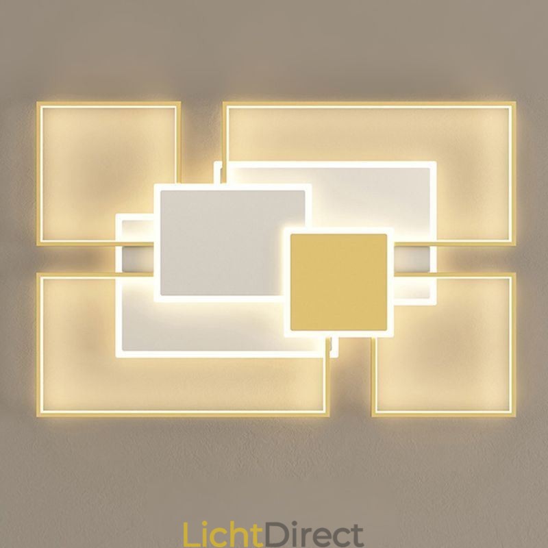 Moderne gouden plafondlamp met geometrische montage, 2 lagen