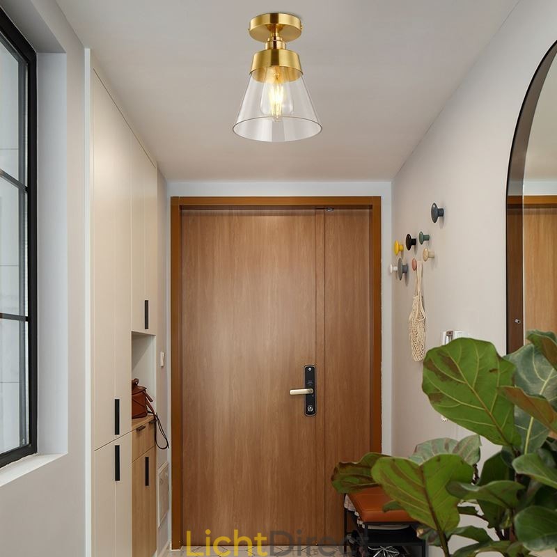 Moderne glazen plafondlamp met 1 lamp, messing afwerking