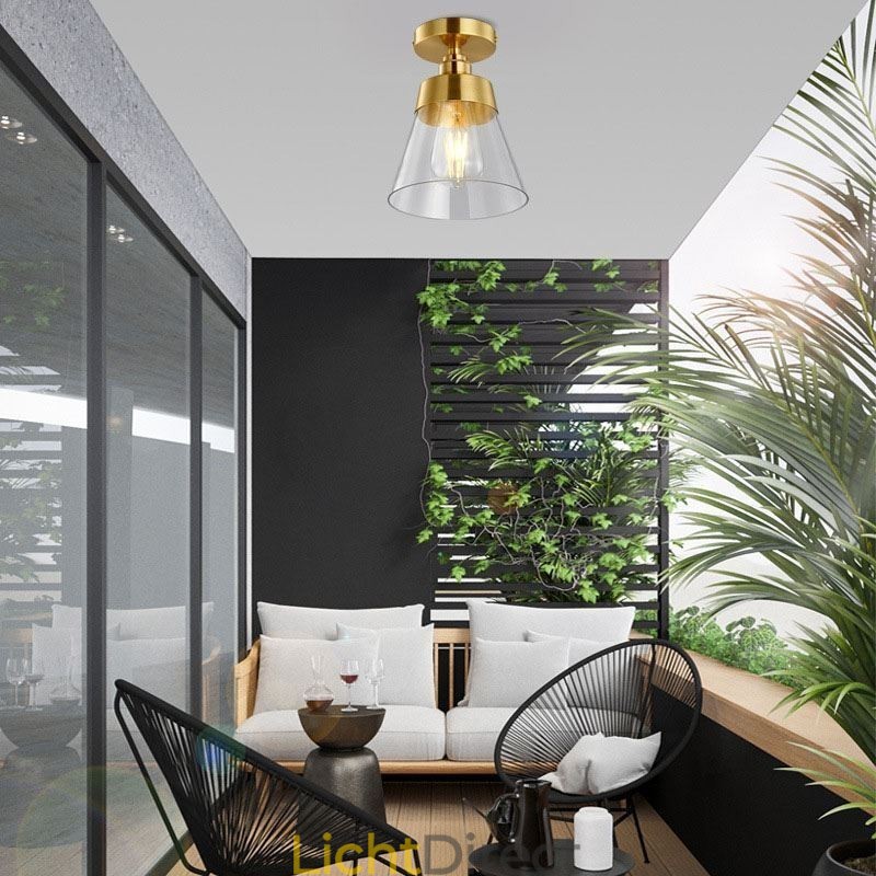 Moderne glazen plafondlamp met 1 lamp, messing afwerking