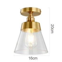 Moderne glazen plafondlamp met 1 lamp, messing afwerking