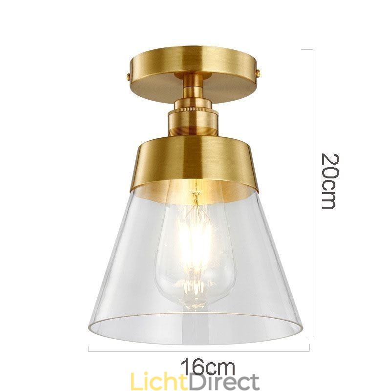 Moderne glazen plafondlamp met 1 lamp, messing afwerking