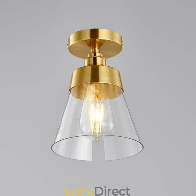 Moderne glazen plafondlamp met 1 lamp, messing afwerking