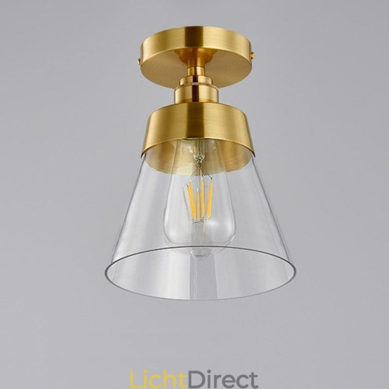 Moderne glazen plafondlamp met 1 lamp, messing afwerking