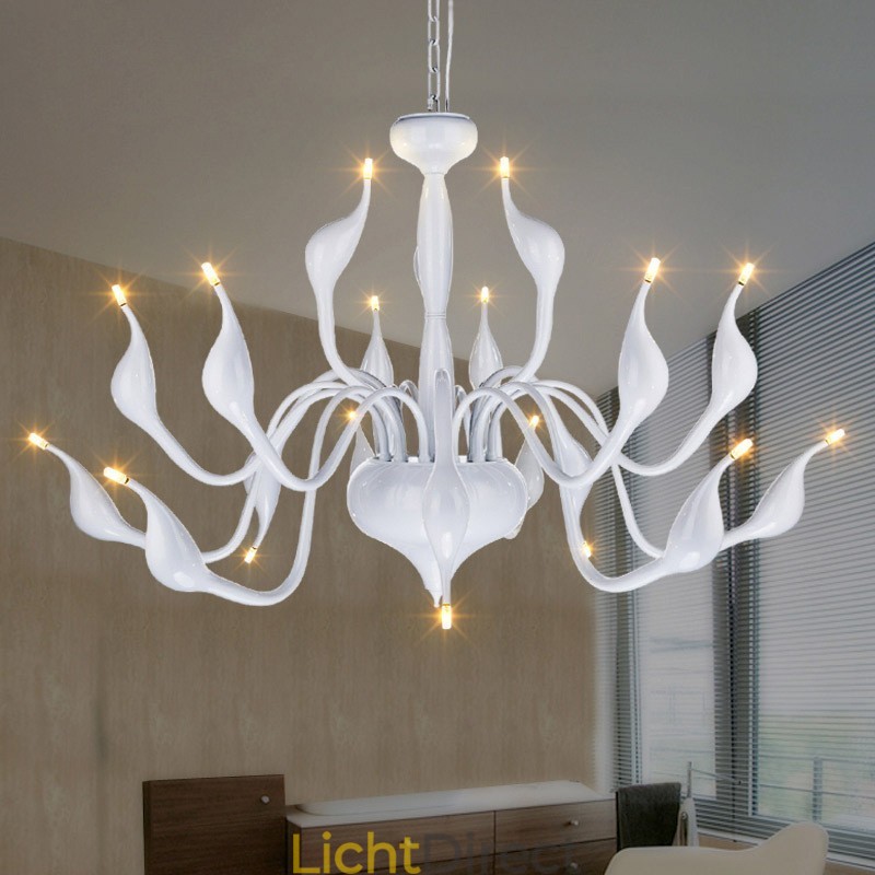 18 lampen roestvrij staal post moderne zwaan kroonluchter licht G4 witte afwerking