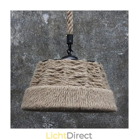 Retro handgemaakte henneptouw countryard kroonluchterlamp in industriële landelijke stijl