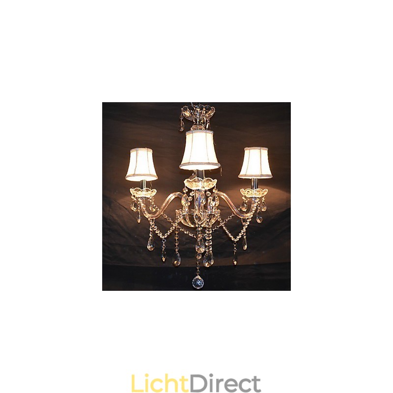 Moderne schitterende kroonluchter met 3 lampen en kristallen arm
