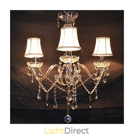 Moderne schitterende kroonluchter met 3 lampen en kristallen arm Moderne schitterende kroonluchter met 3 lampen en kristallen arm