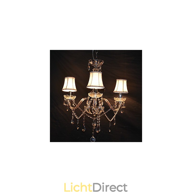 Moderne schitterende kroonluchter met 3 lampen en kristallen arm