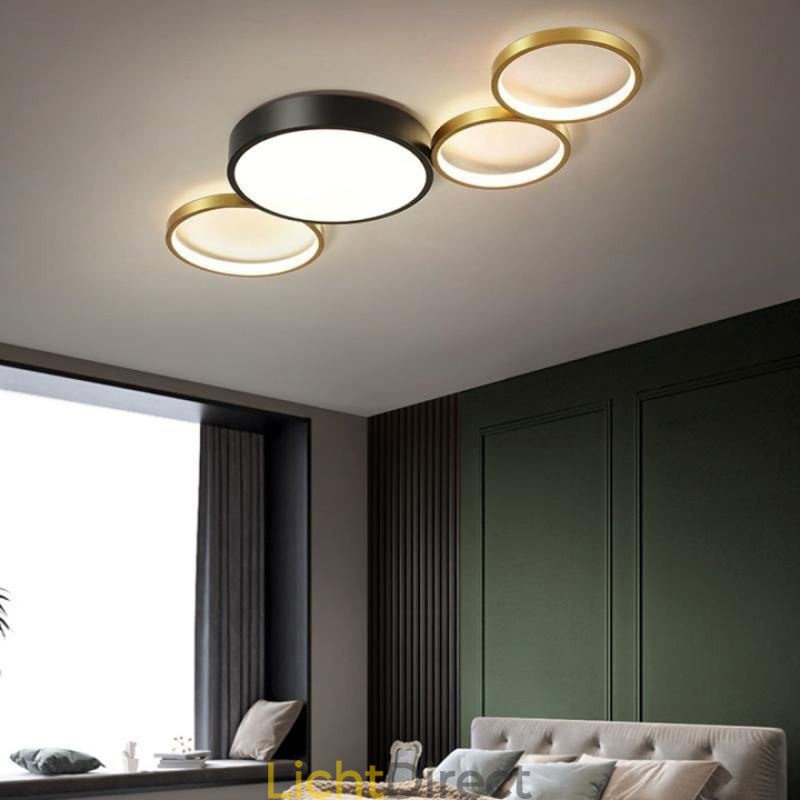 4 Ringen Plafondlamp Unieke Zwarte + Gouden Lampenkap Verlichting