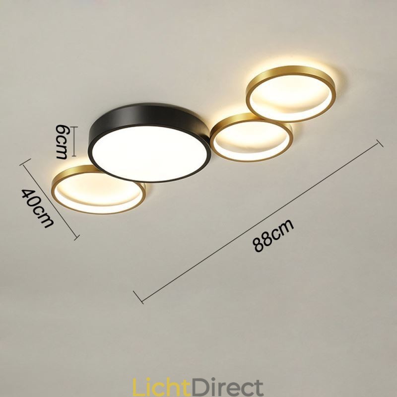 4 Ringen Plafondlamp Unieke Zwarte + Gouden Lampenkap Verlichting