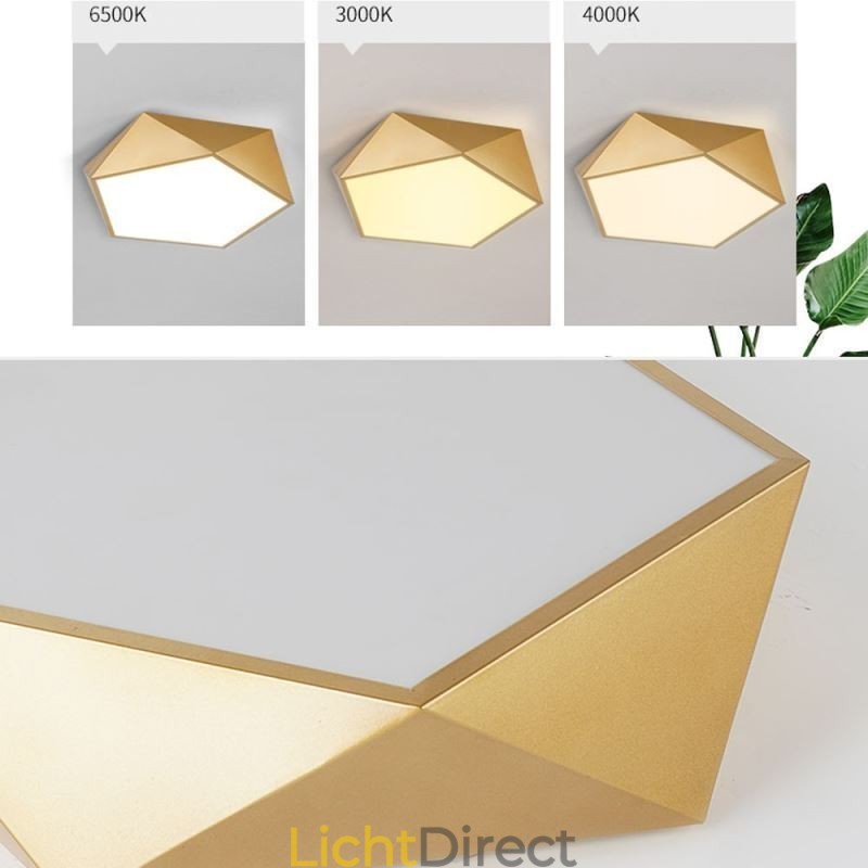 Goudkleurige geometrische plafondlamp van acryl