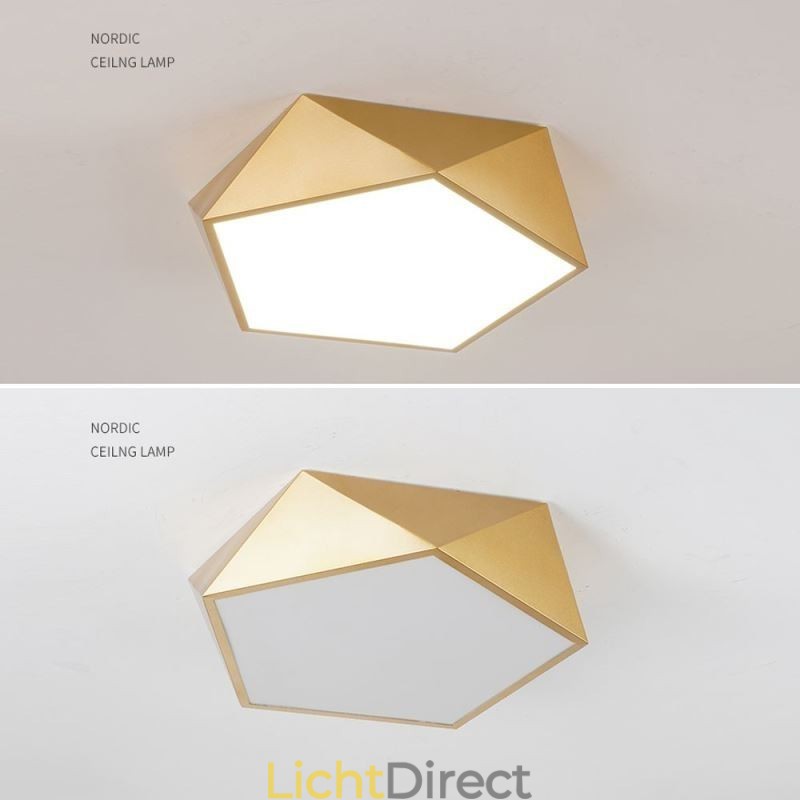 Goudkleurige geometrische plafondlamp van acryl