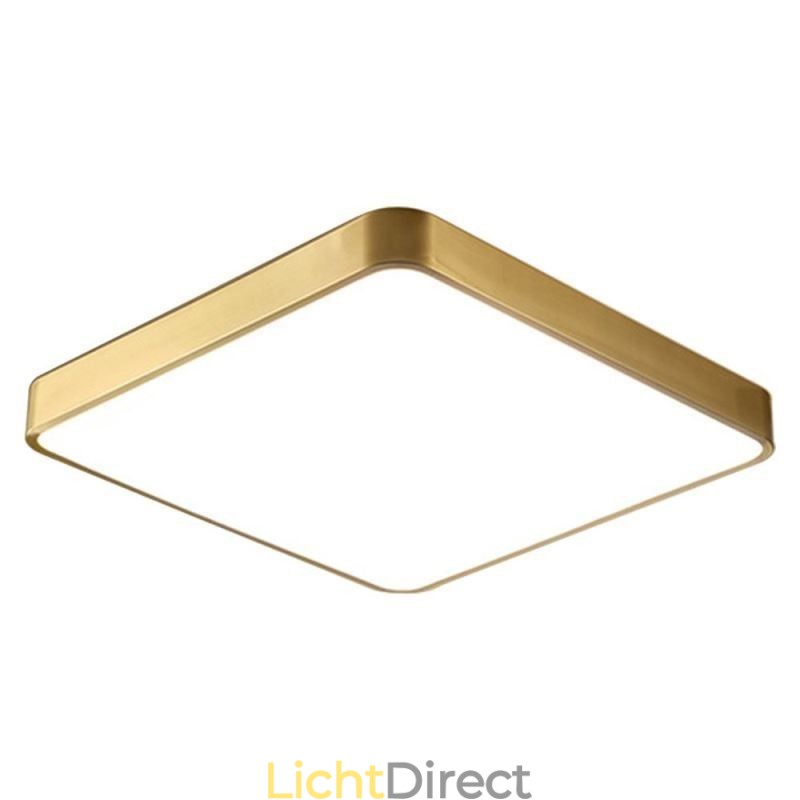 Minimalistische plafondlamp van acryl in vierkant goudkleur