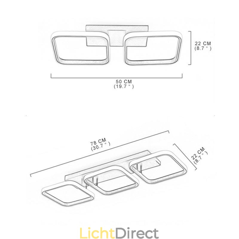 Moderne minimalistische plafondlamp met vierkant frame van acryl