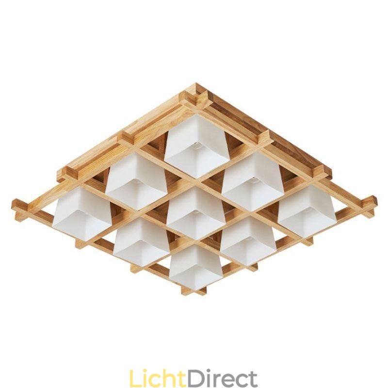Nordic Square Grid Flush Mount Plafondlamp Rubberhoutlamp