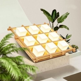 Nordic Square Grid Flush Mount Plafondlamp Rubberhoutlamp
