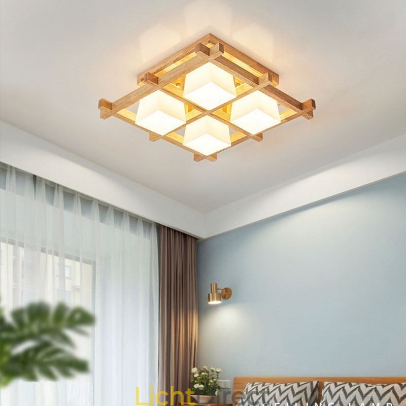 Nordic Square Grid Flush Mount Plafondlamp Rubberhoutlamp