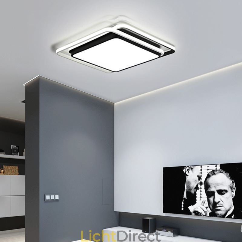 Moderne eenvoudige plafondlamp met geometrische montage, vierkant frame en lamplicht