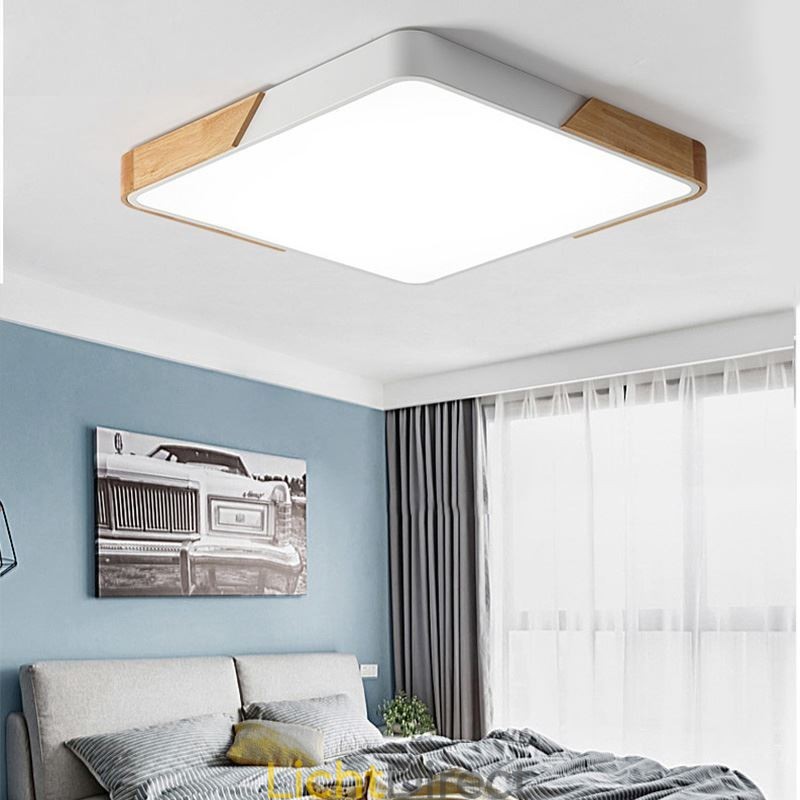Eenvoudige plafondlamp met houten frame, superdun design, lamp met lampje
