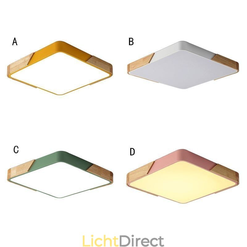 Eenvoudige plafondlamp met houten frame, superdun design, lamp met lampje