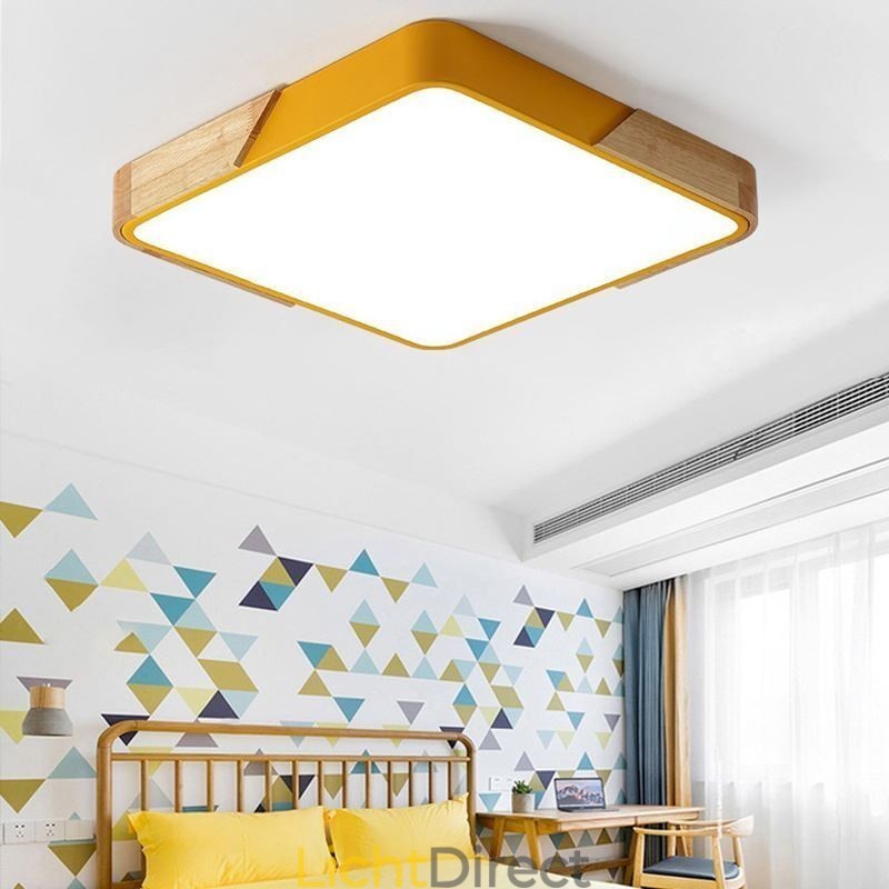 Eenvoudige plafondlamp met houten frame, superdun design, lamp met lampje