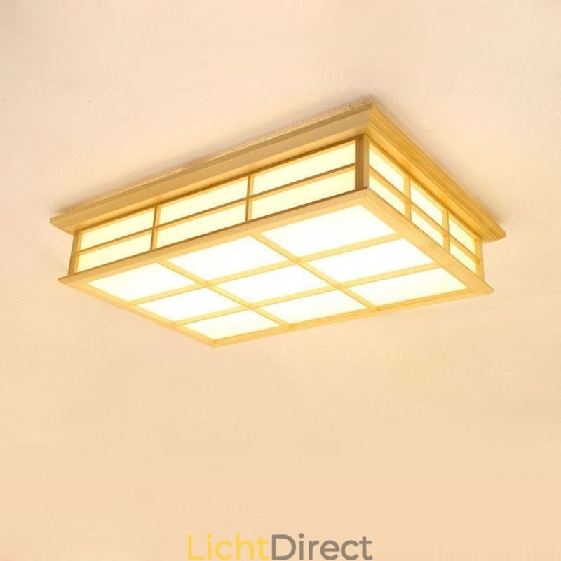 Japanse kubusvormige plafondlamp, massief houten plafondverlichting