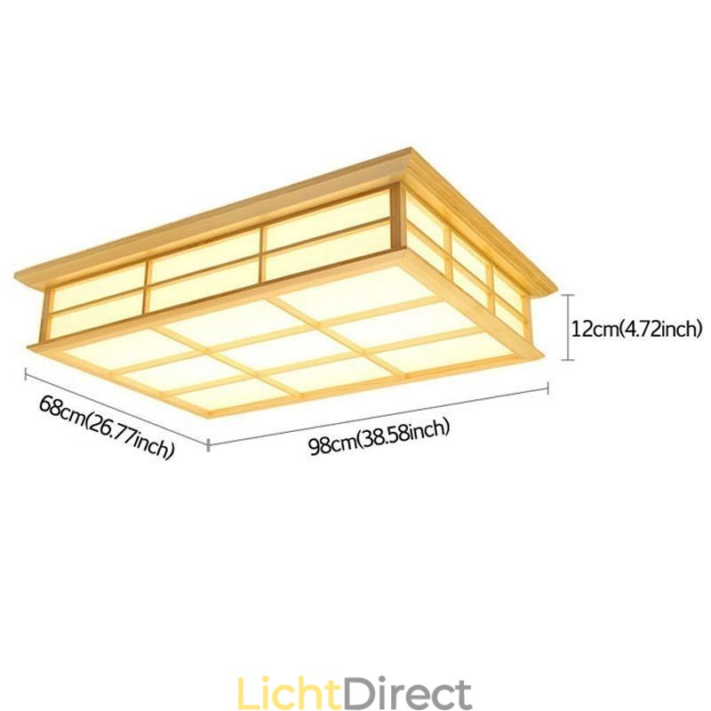 Japanse kubusvormige plafondlamp, massief houten plafondverlichting