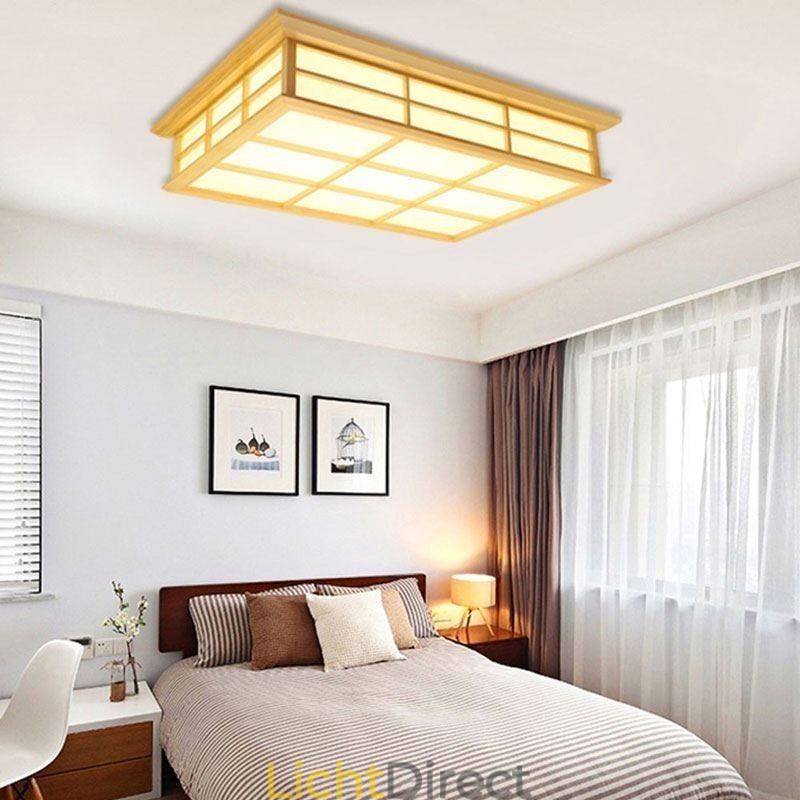 Japanse kubusvormige plafondlamp, massief houten plafondverlichting