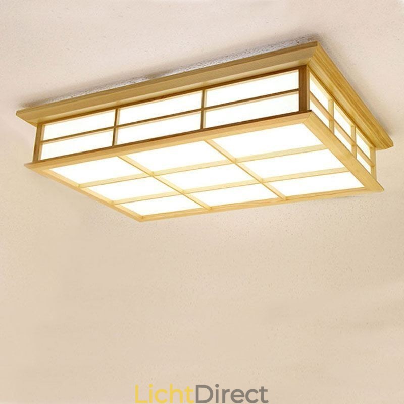 Japanse kubusvormige plafondlamp, massief houten plafondverlichting