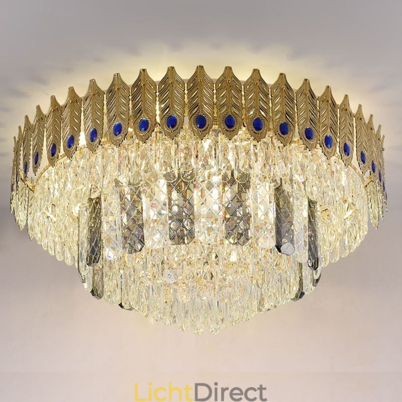 Kristallen plafondlamp met ronde, gegalvaniseerde Phoenix Tail-gouden luxe decoratieve plafondlamp