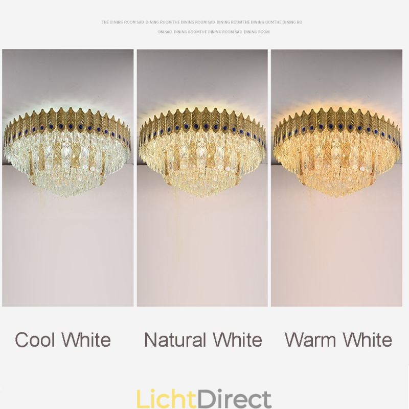 Kristallen plafondlamp met ronde, gegalvaniseerde Phoenix Tail-gouden luxe decoratieve plafondlamp