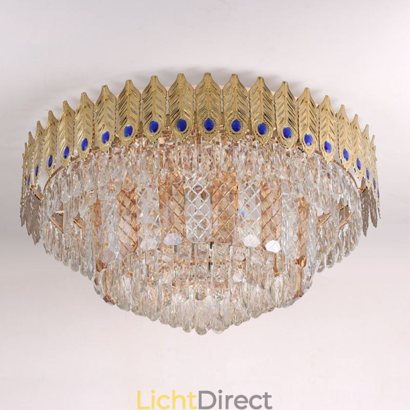 Kristallen plafondlamp met ronde, gegalvaniseerde Phoenix Tail-gouden luxe decoratieve plafondlamp